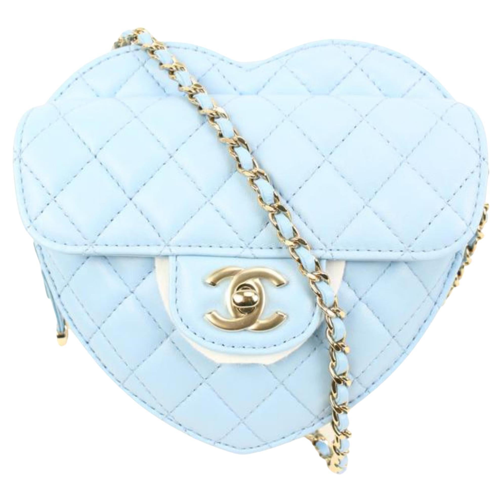 Chanel 22s Blue Quilted Lambskin CC in Love Large Heart Bag GHW 10cz426s For Sale