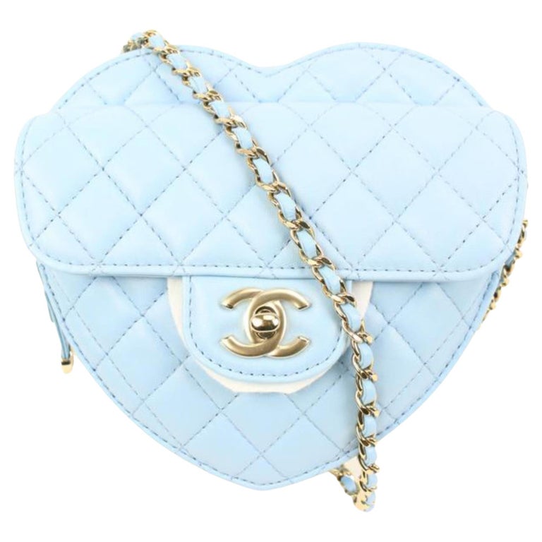 Chanel 22s Blue Quilted Lambskin CC in Love Large Heart Bag GHW