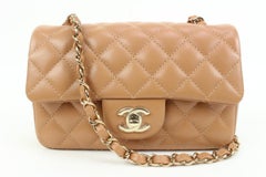 Chanel 22S Caramel Brown Quilted Lambskin Classic Mini Flap 46cz28 22s