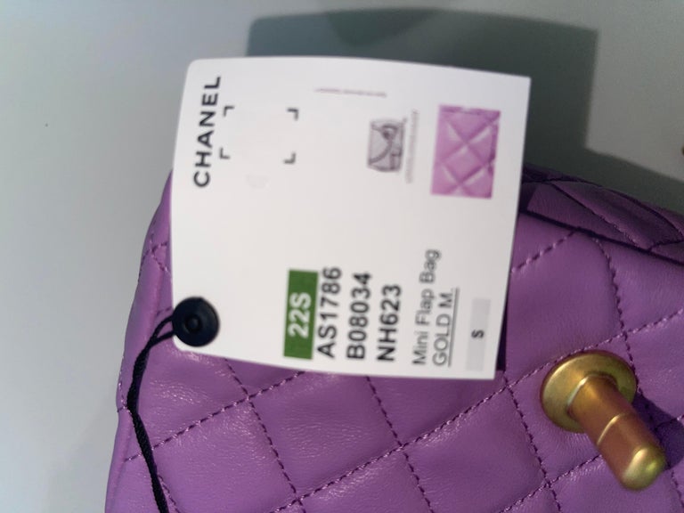 Chanel 22S Classic Mini Square Pearl Crush Lambskin Quilted Flap Bag Purple  NIB!