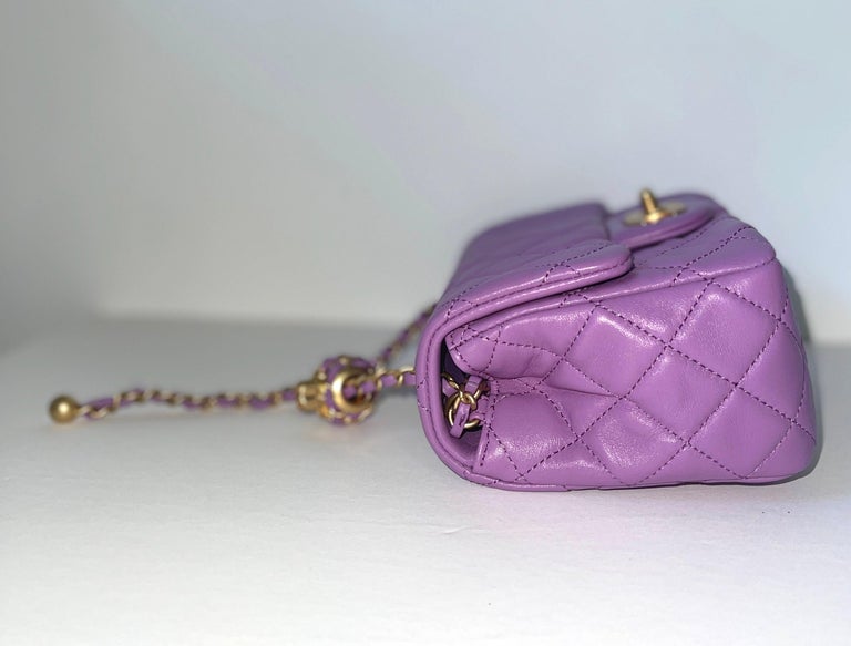 Chanel Lambskin Quilted CC Pearl Crush Small Hobo Purple