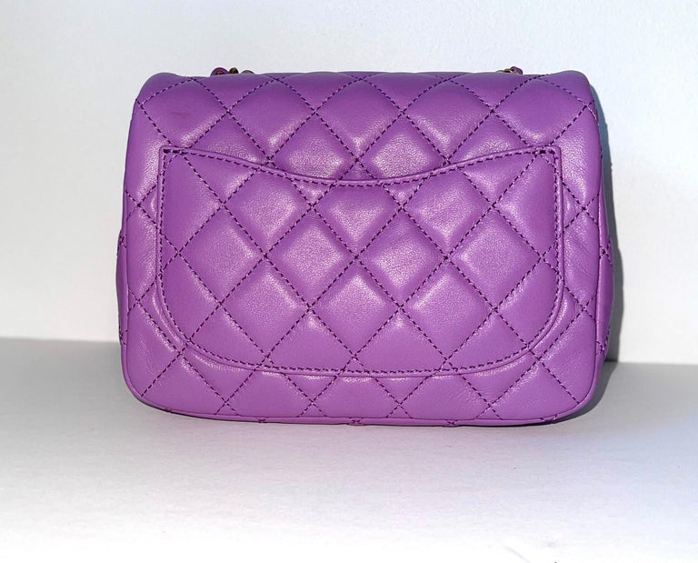 Chanel 22S Classic Mini Square Pearl Crush Lambskin Quilted Flap Bag Purple  NIB! For Sale at 1stDibs