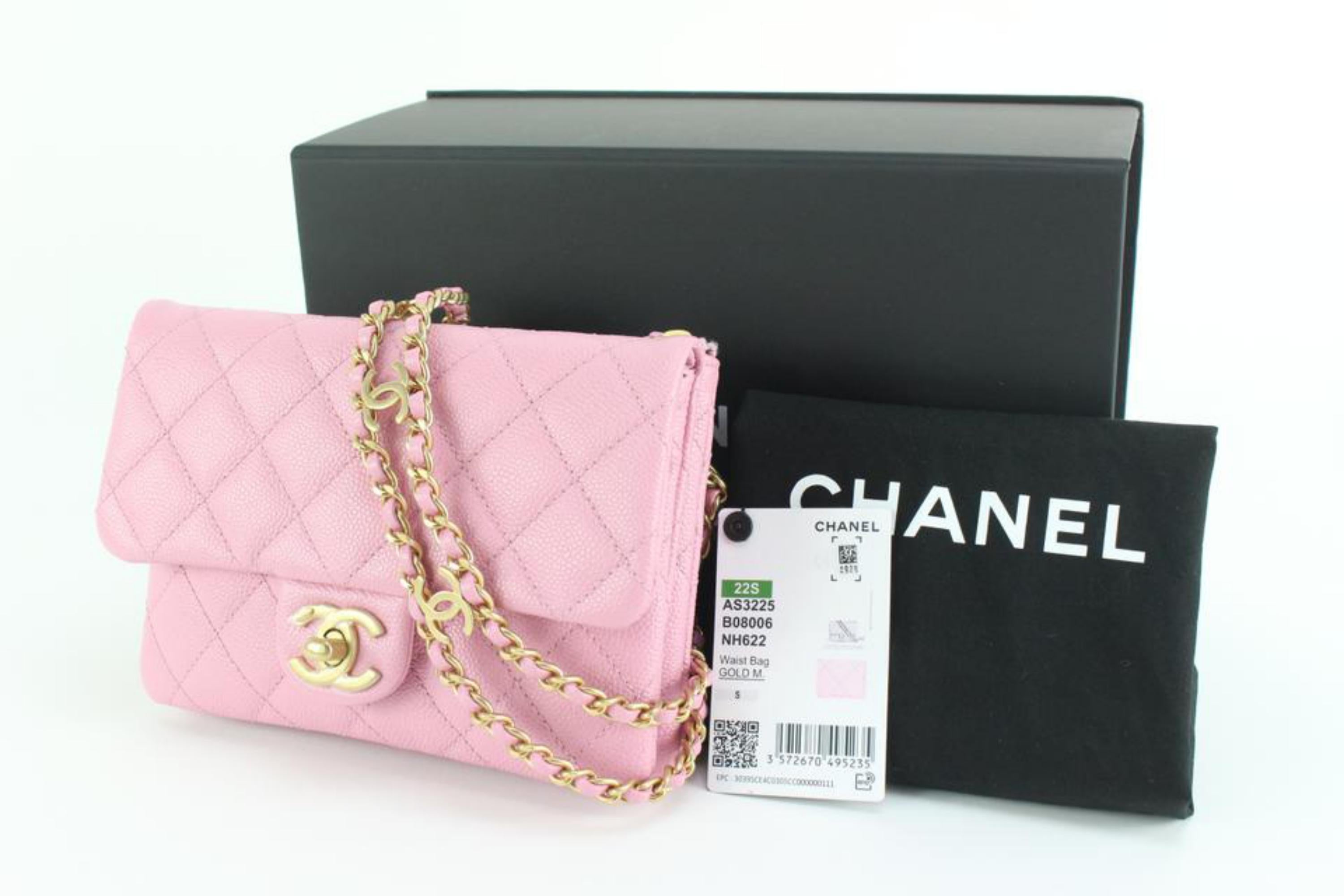 Chanel 22S Dark Pink Quilted Caviar Mini Flap Gold Chain Bag   7cz53s 4