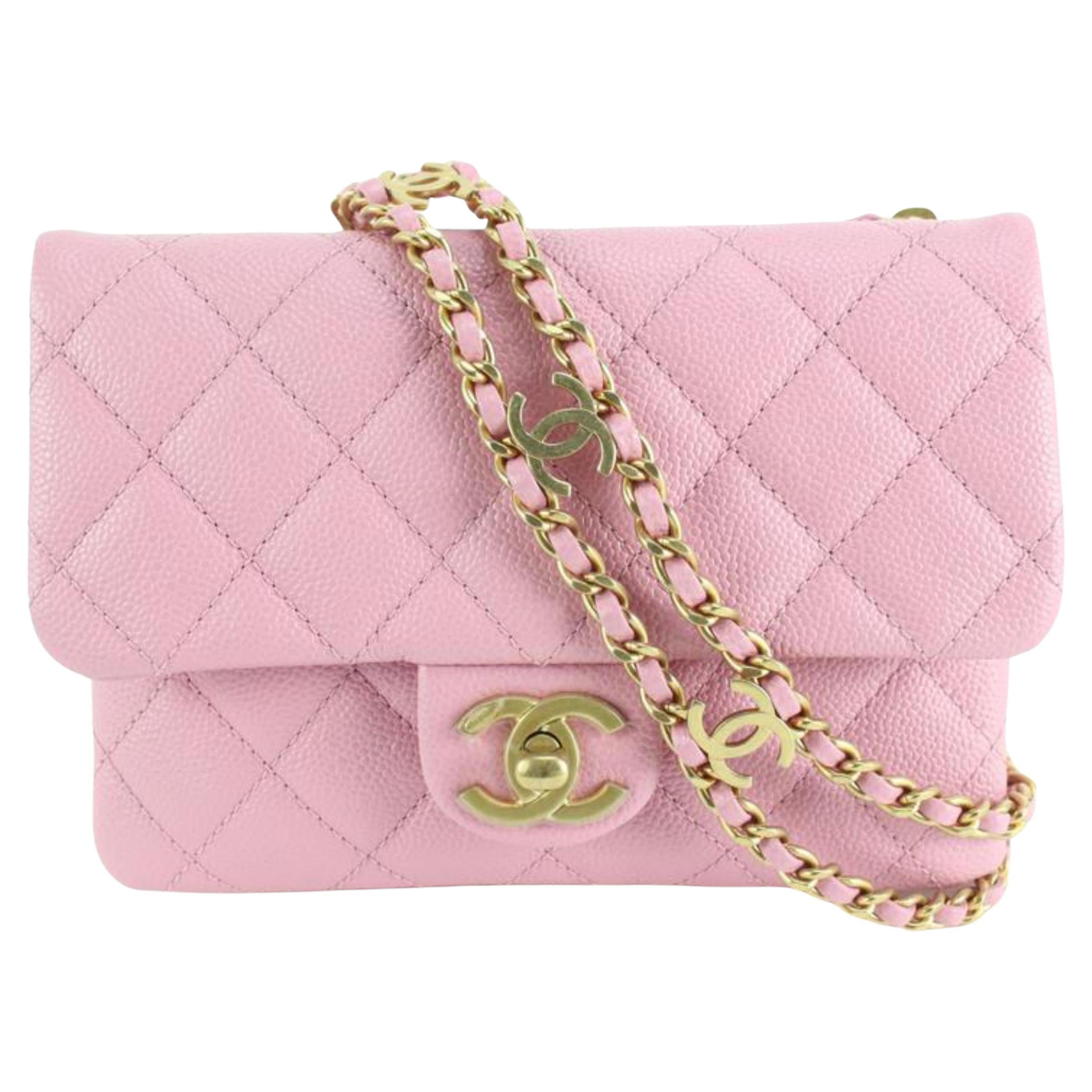 Chanel 22S Dark Pink Quilted Caviar Mini Flap Gold Chain Bag
