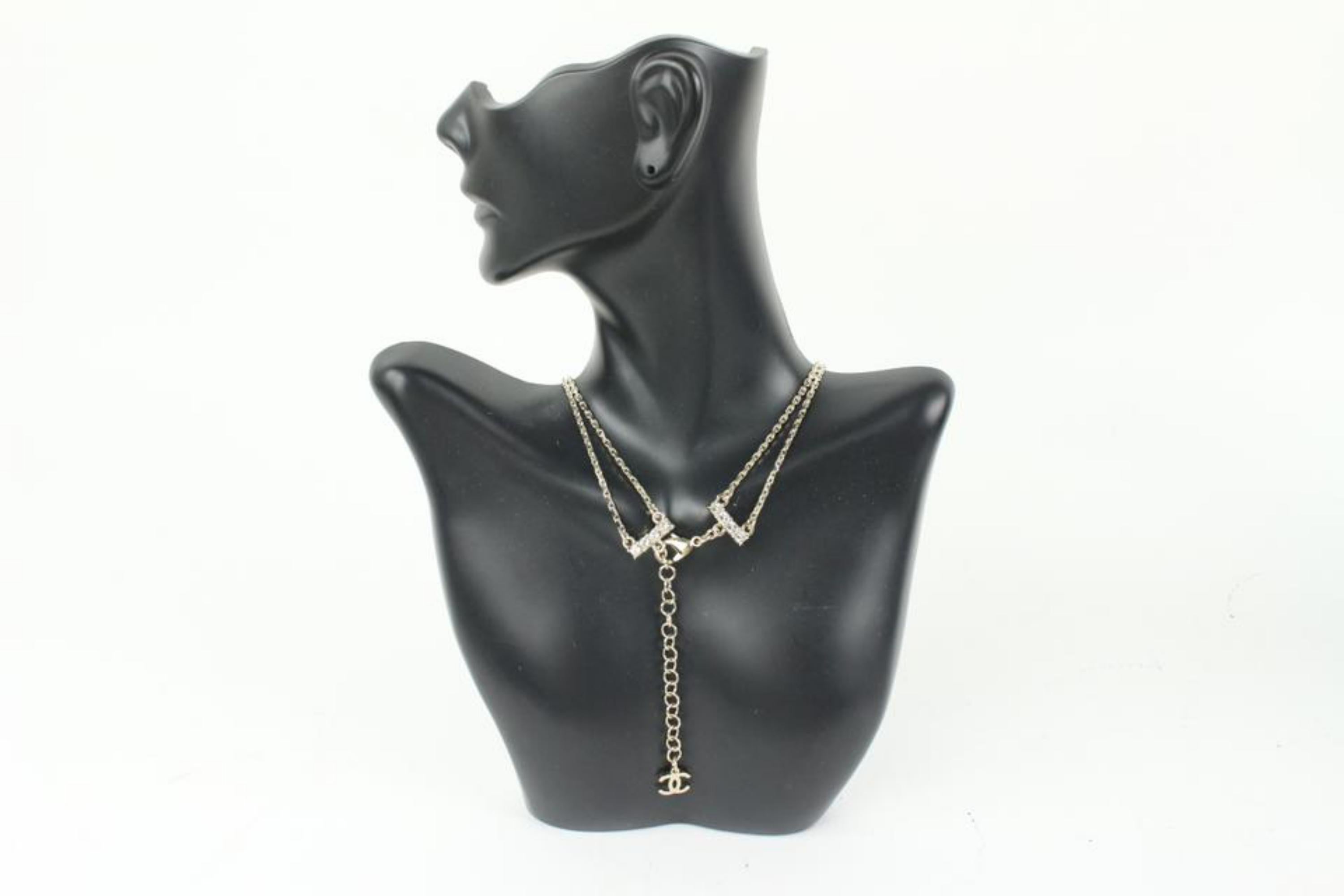 Chanel 22s Gold CC Logo Crystal Chain Necklace 47cz414s 22S In New Condition In Dix hills, NY