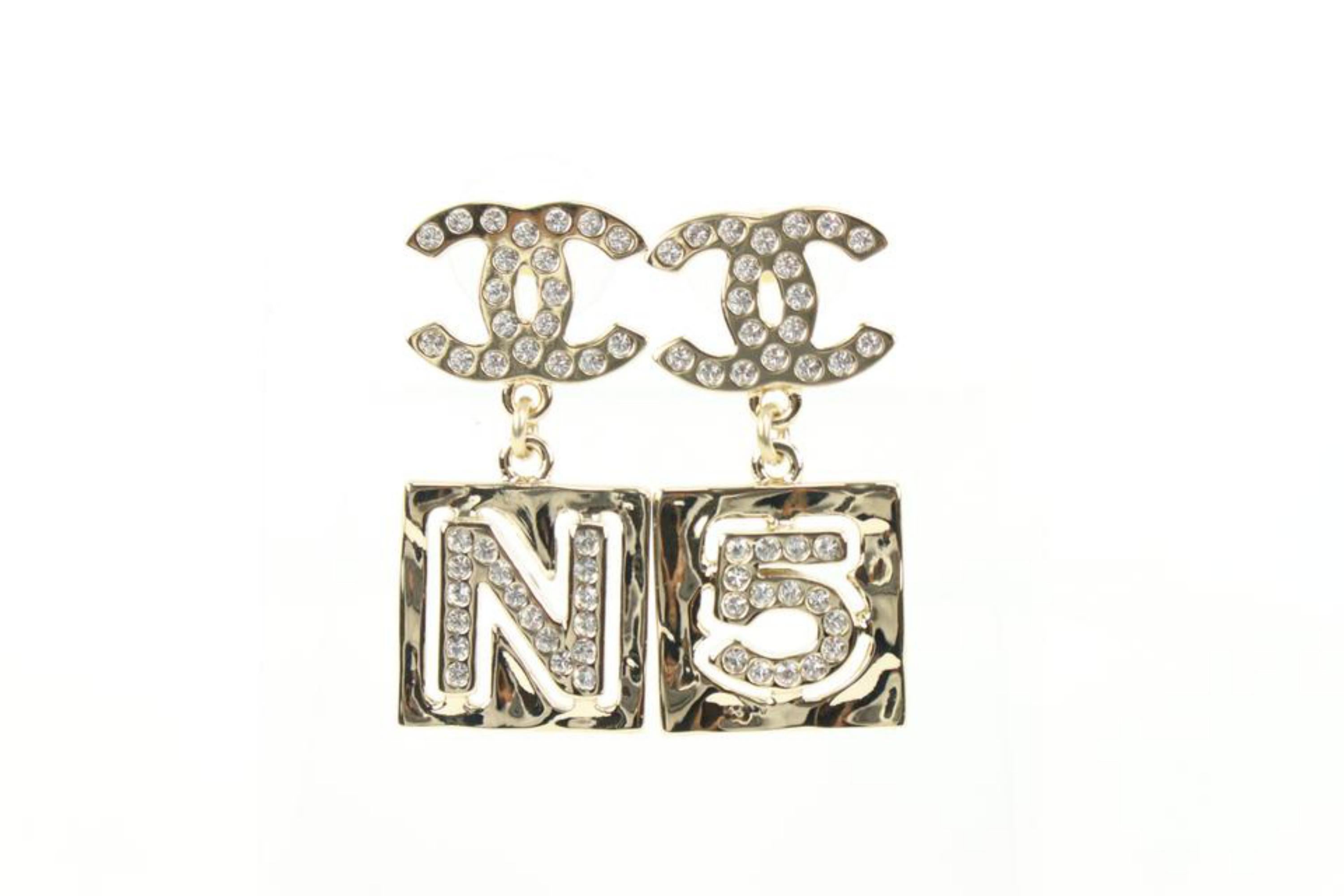 Chanel 22s Gold x Crystal No. 5 CC Earrings Pierce 12ck311s 3