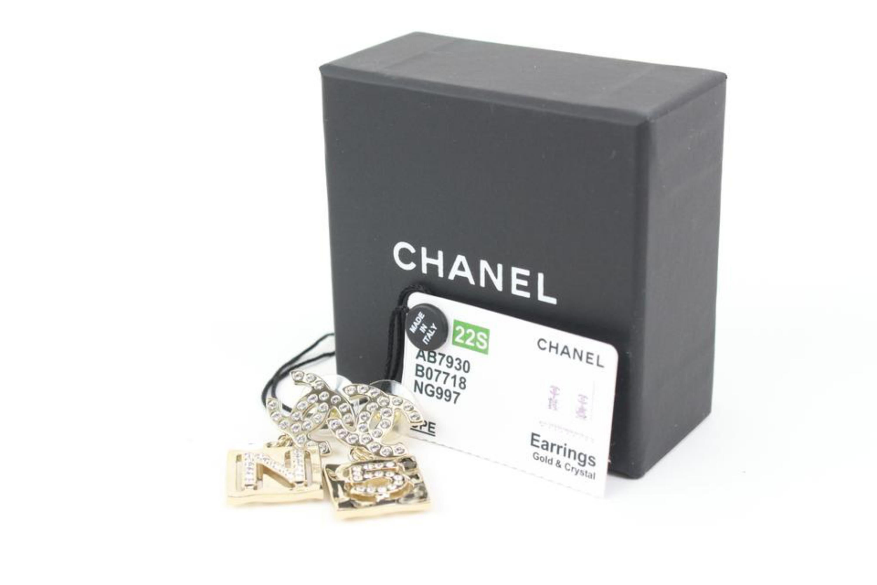 Chanel 22s Gold x Crystal No. 5 CC Earrings Pierce 12ck311s 4
