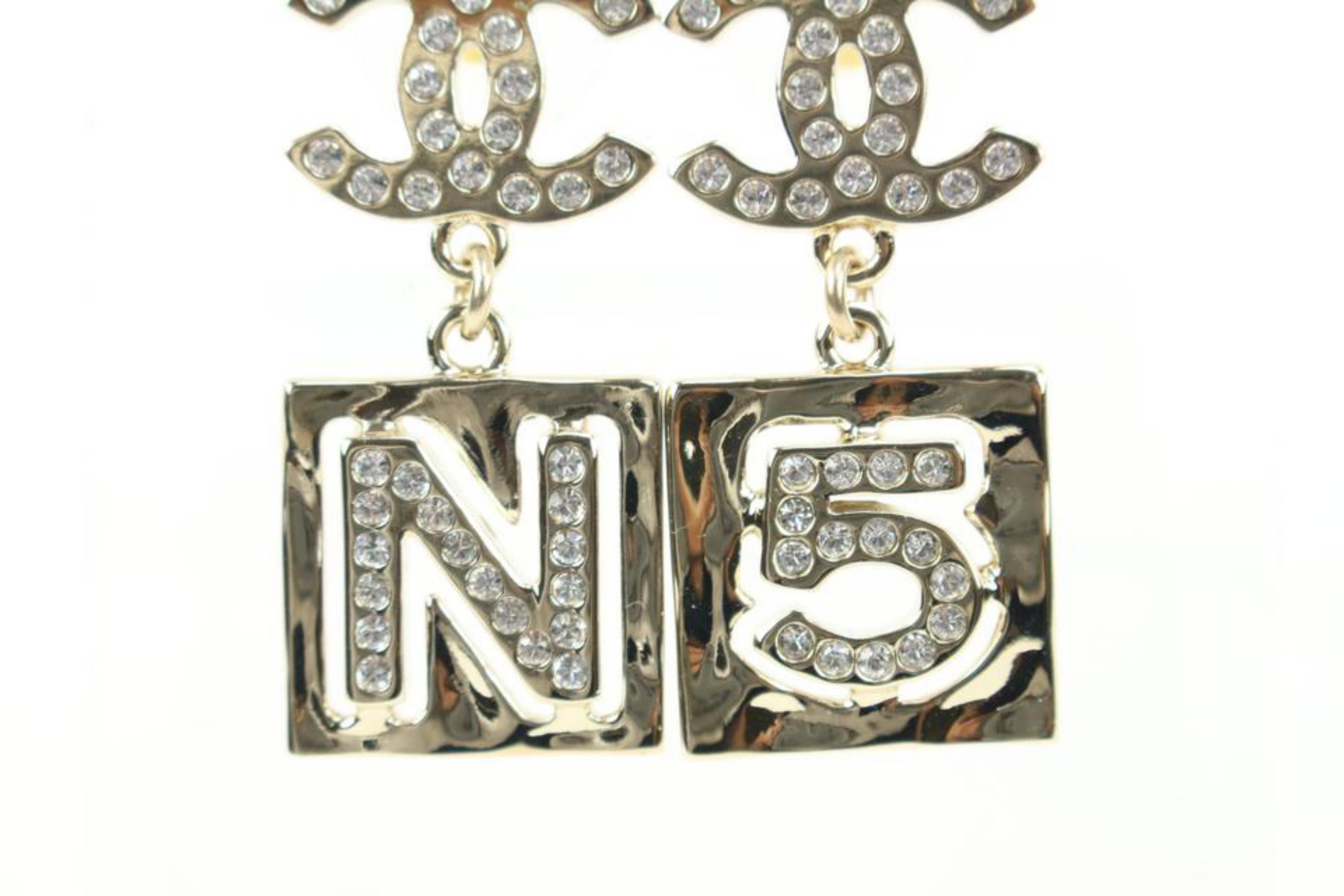 Chanel 22s Gold x Crystal No. 5 CC Earrings Pierce 12ck311s In New Condition In Dix hills, NY