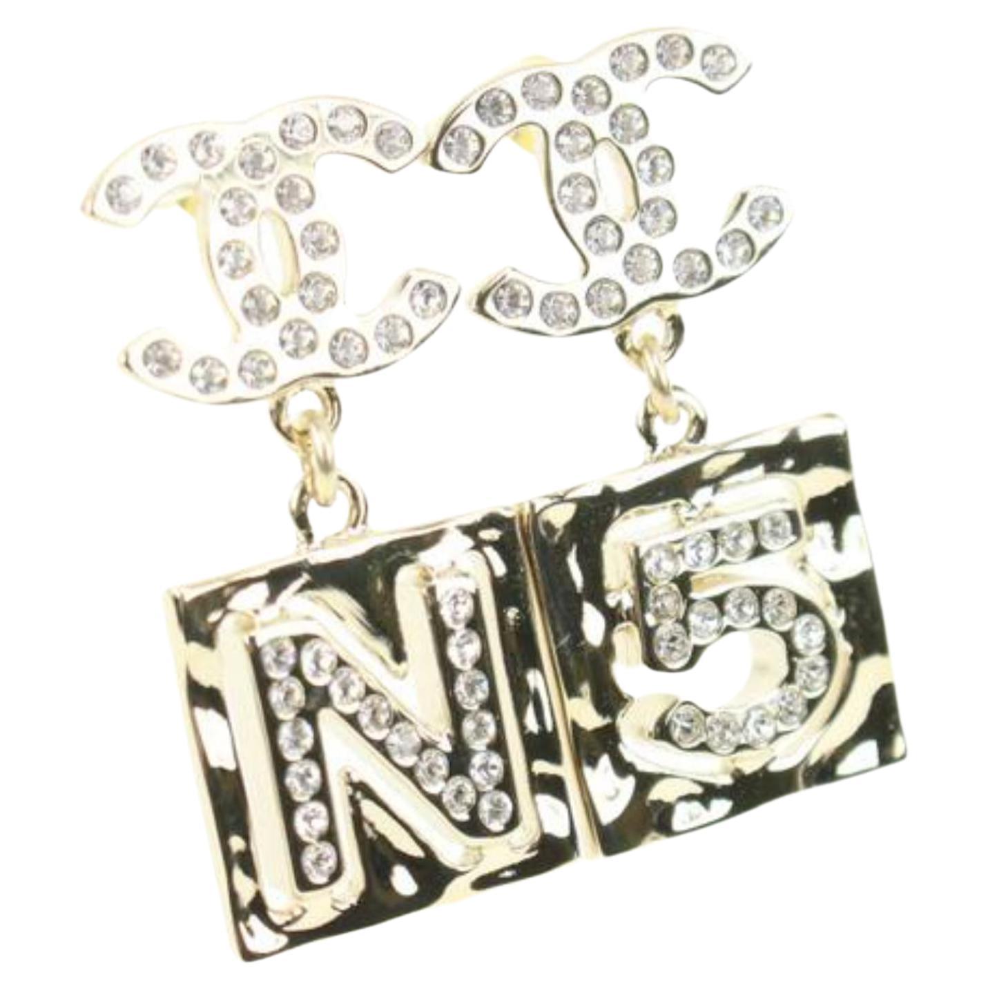 Chanel 22s Gold x Crystal No. 5 CC Earrings Pierce 12ck311s at 1stDibs