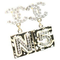 Chanel 22s Gold x Crystal No. 5 CC Earrings Pierce 12ck311s