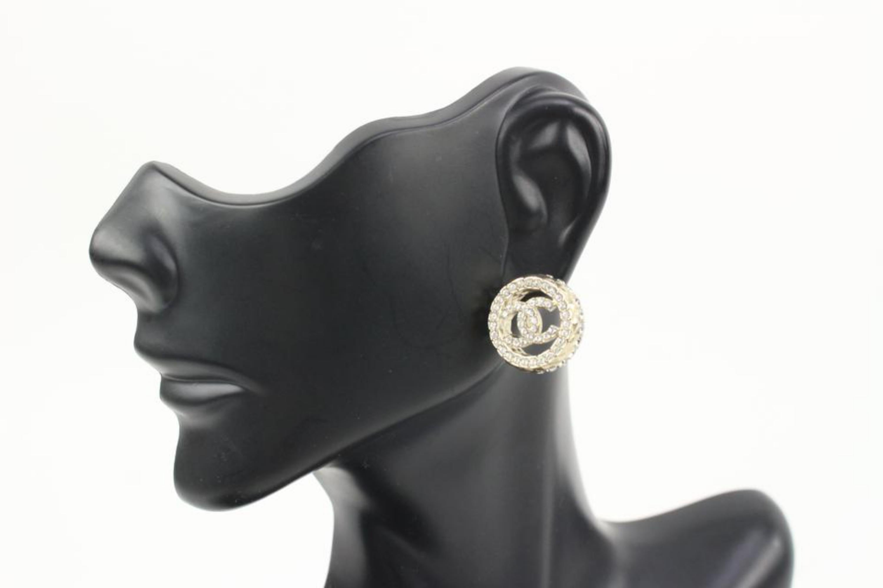 Chanel 22S Gold x Crystal Round CC Earrings Pierce 13ck311s 3