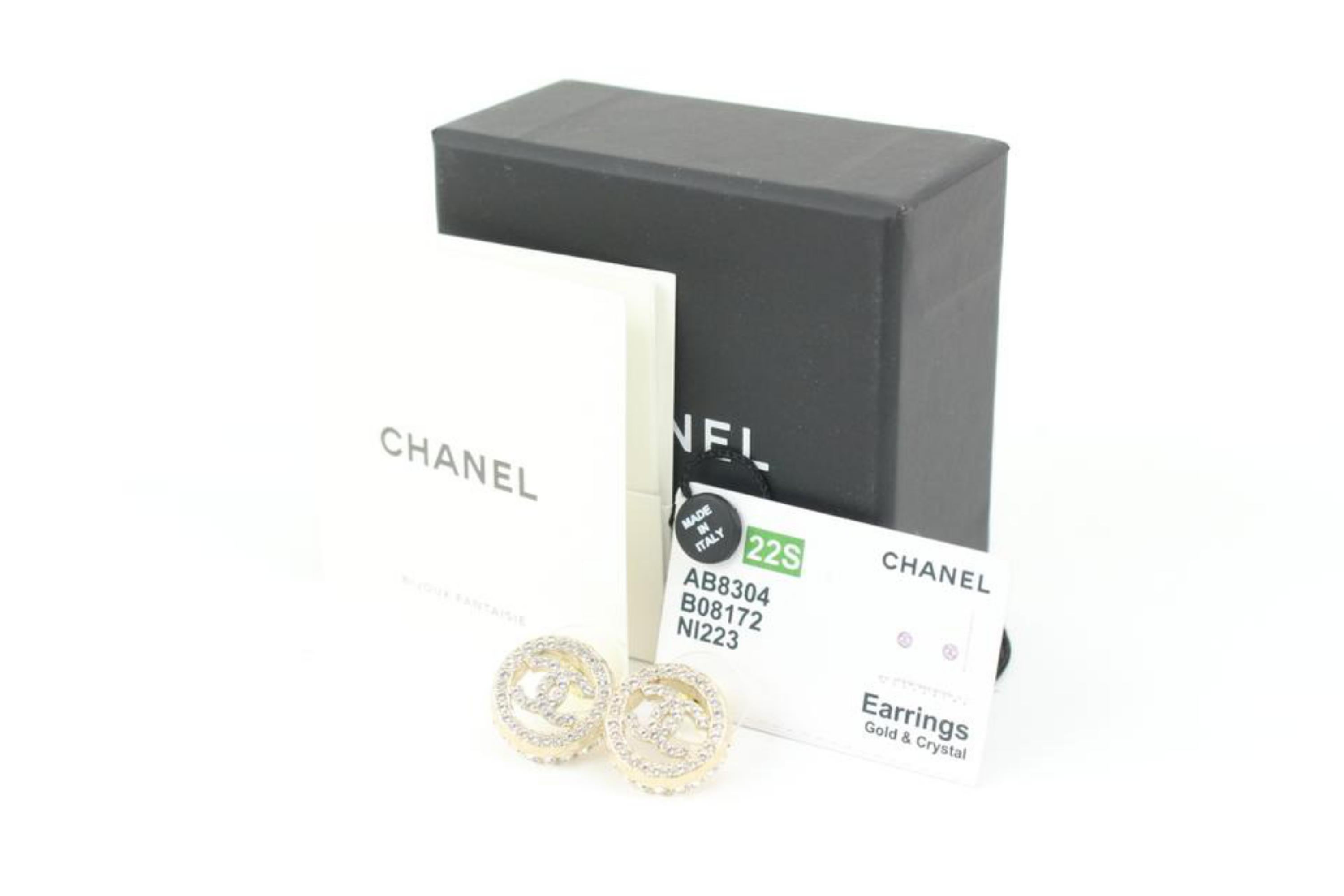 Chanel 22S Gold x Crystal Round CC Earrings Pierce 13ck311s 4