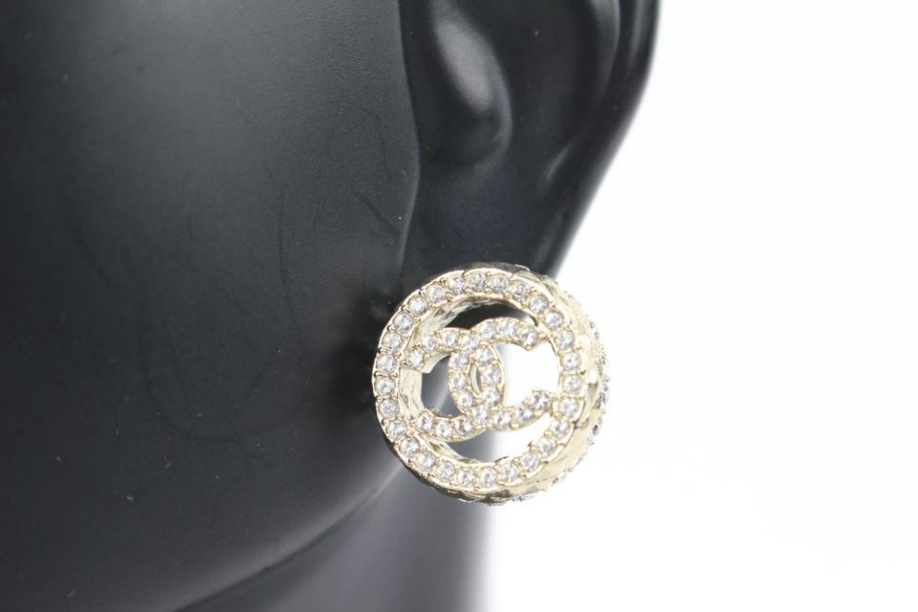 Chanel 22S Gold x Crystal Round CC Earrings Pierce 13ck311s 5