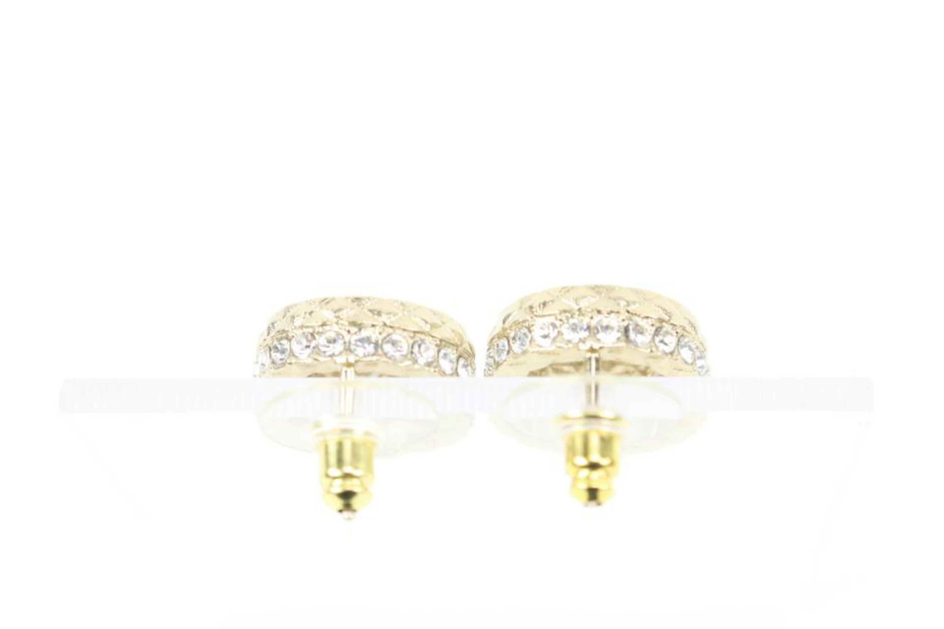 Women's Chanel 22S Gold x Crystal Round CC Earrings Pierce 13ck311s