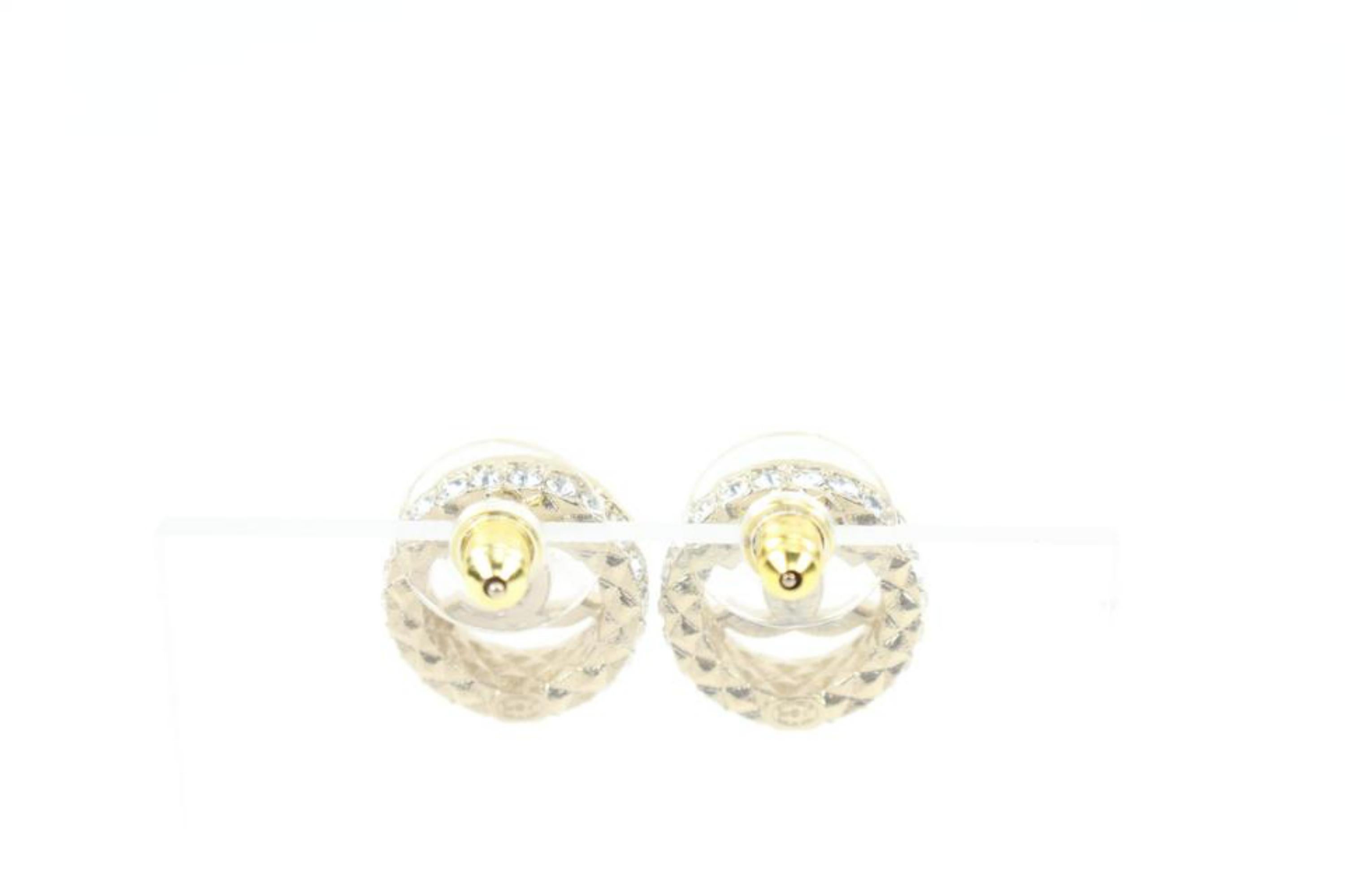 Chanel 22S Gold x Crystal Round CC Earrings Pierce 13ck311s 1