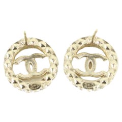 Chanel 22S Gold x Crystal Round CC Earrings Pierce 13ck311s