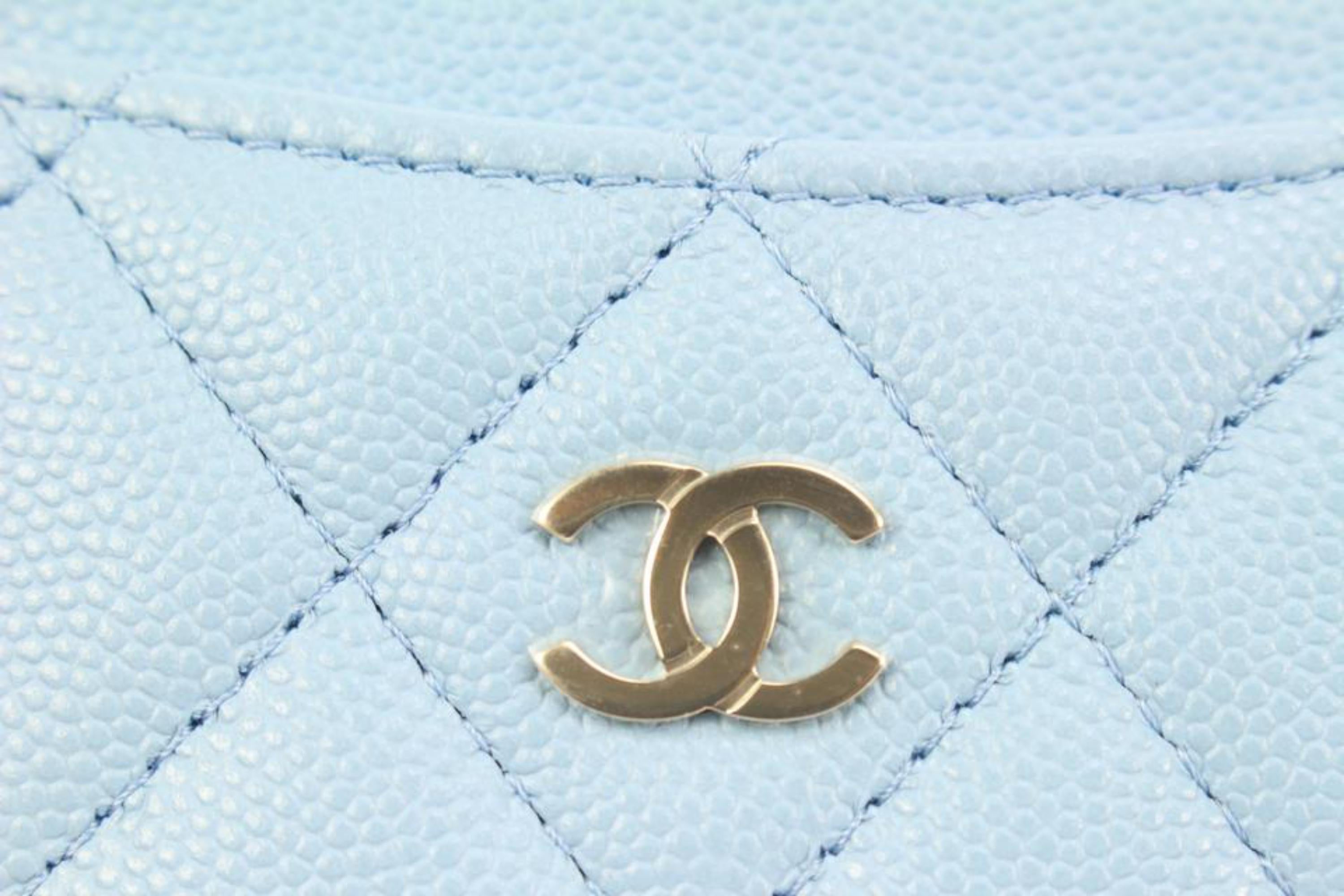 Chanel 22S Light Blue Quilted Caviar CC Card Holder 97ck323s 3