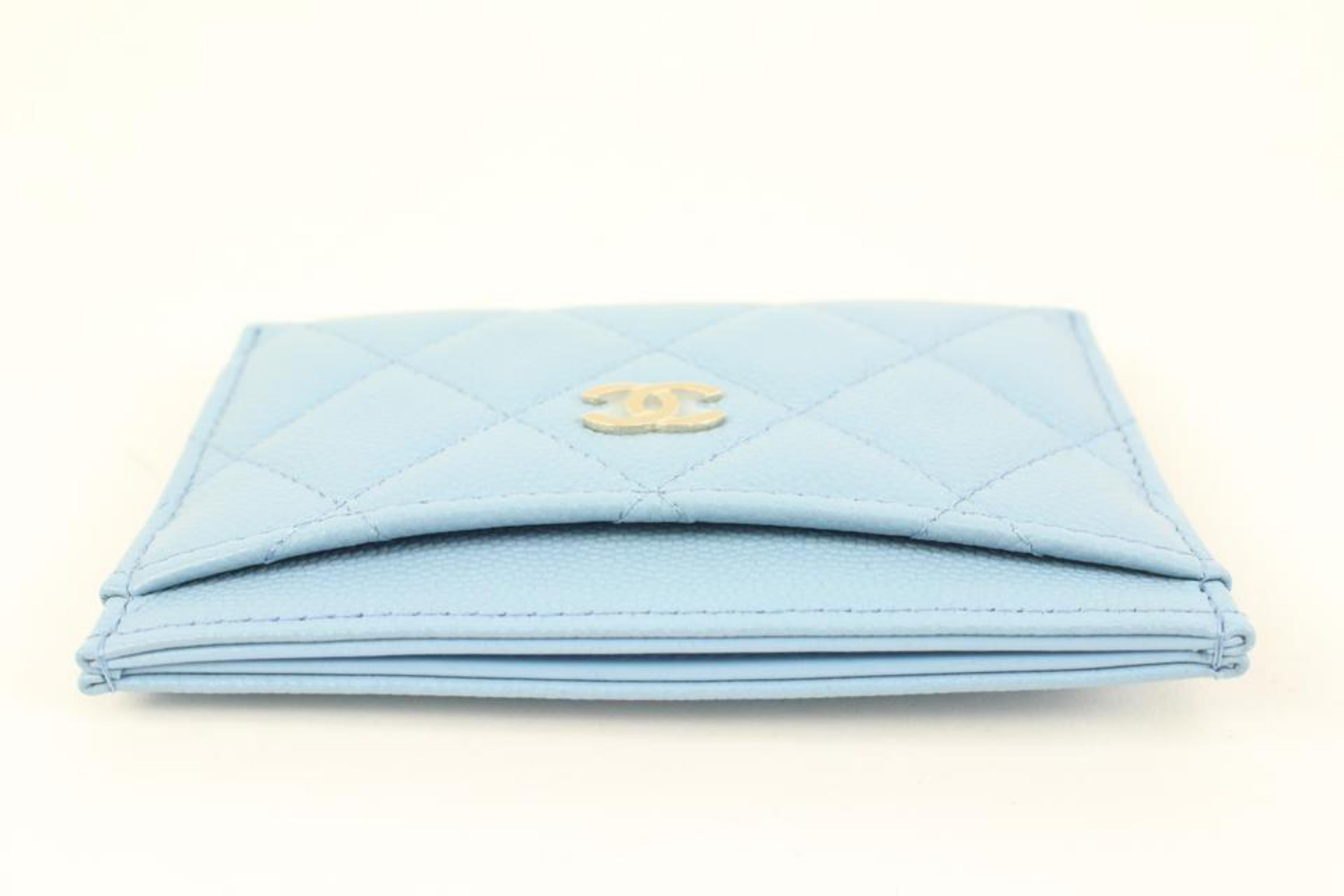 Chanel 22S Light Blue Quilted Caviar CC Card Holder 97ck323s In New Condition In Dix hills, NY
