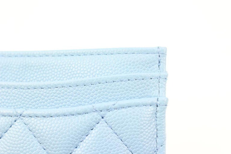 Chanel 22S Light Blue Quilted Caviar CC Card Holder 97ck323s