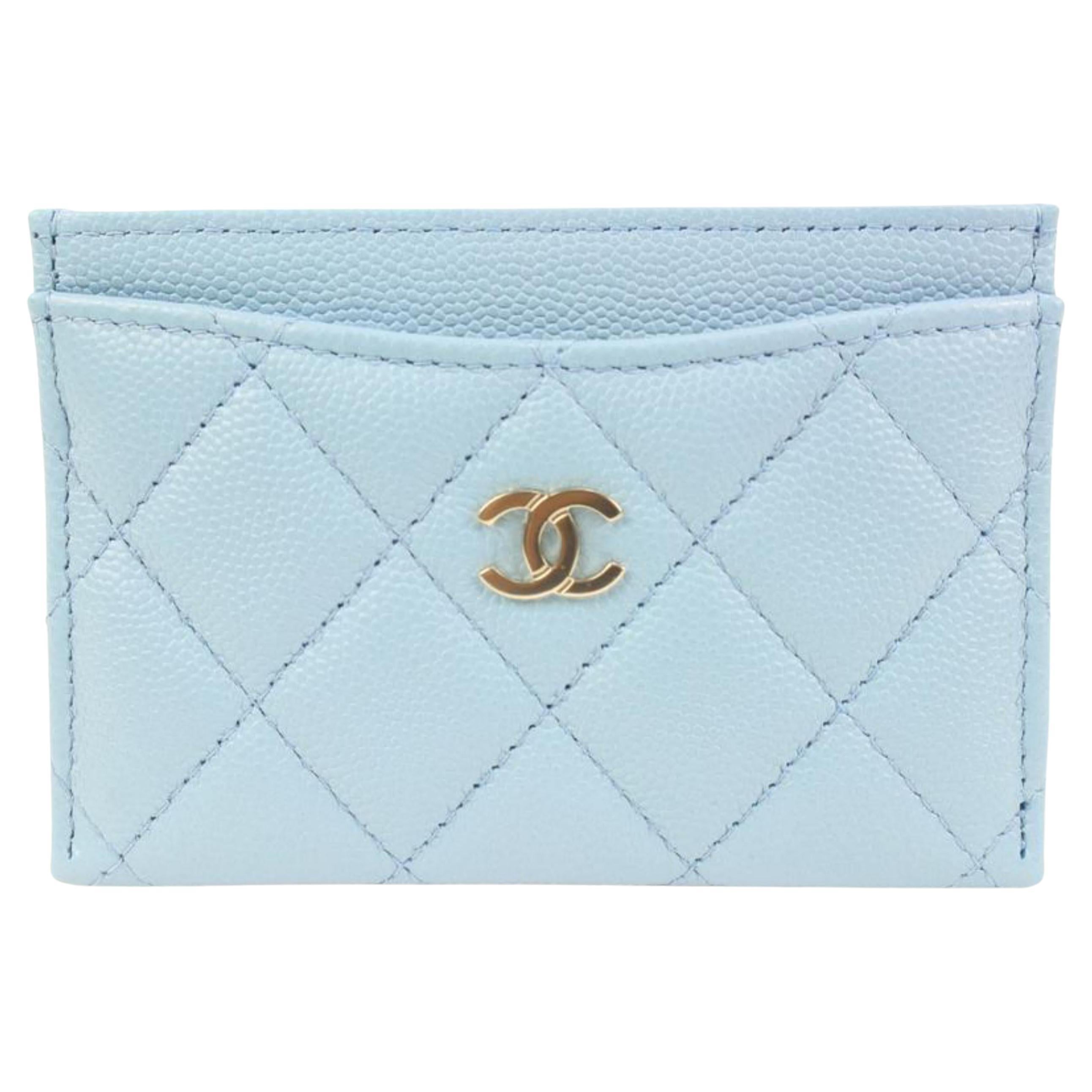 Chanel 22S Light Blue Quilted Caviar CC Card Holder 97ck323s at 1stDibs