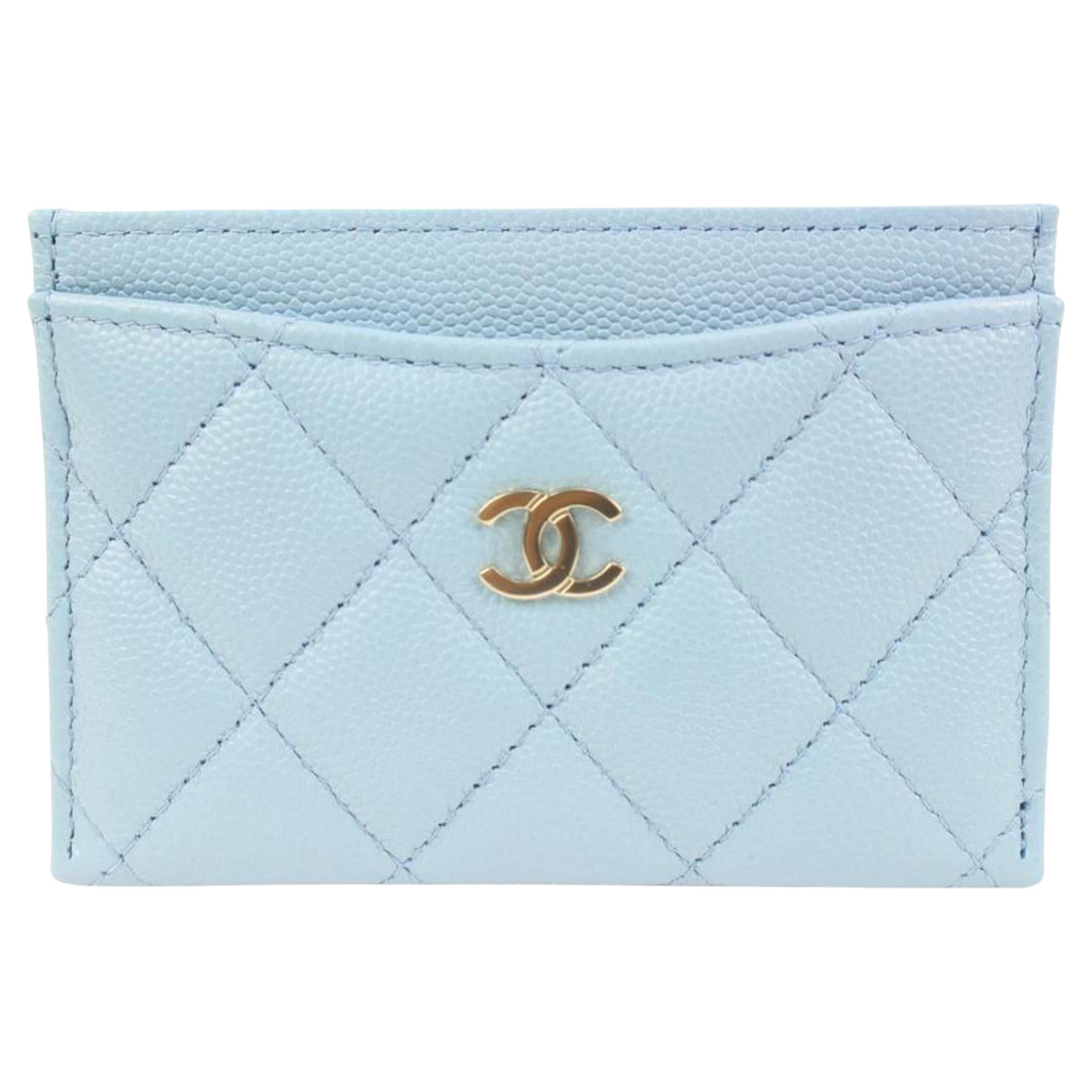 Chanel 22S Light Blue Quilted Caviar CC Card Holder 97ck323s at