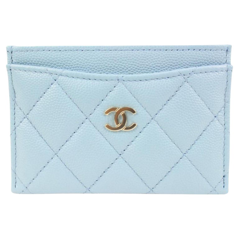 Chanel 22S Light Blue Quilted Caviar CC Card Holder 97ck323s