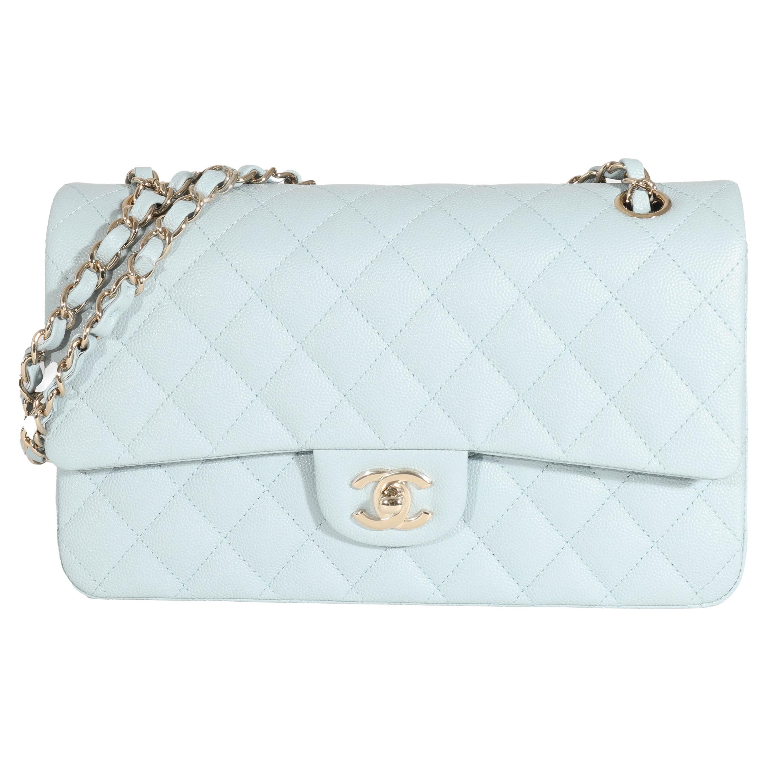 Chanel 22S Light Blue Quilted Caviar Medium Classic Double Flap Bag For  Sale at 1stDibs