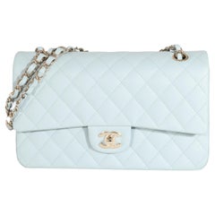 Chanel 22S Light Blue Quilted Caviar Medium Classic Double Flap Bag