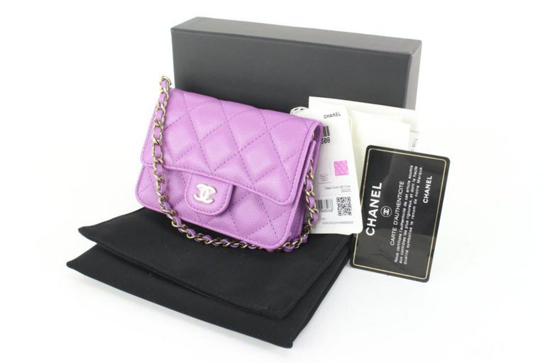 Chanel 22S Purple Quilted Caviar Micro Mini Flap Crossbody Bag GHW