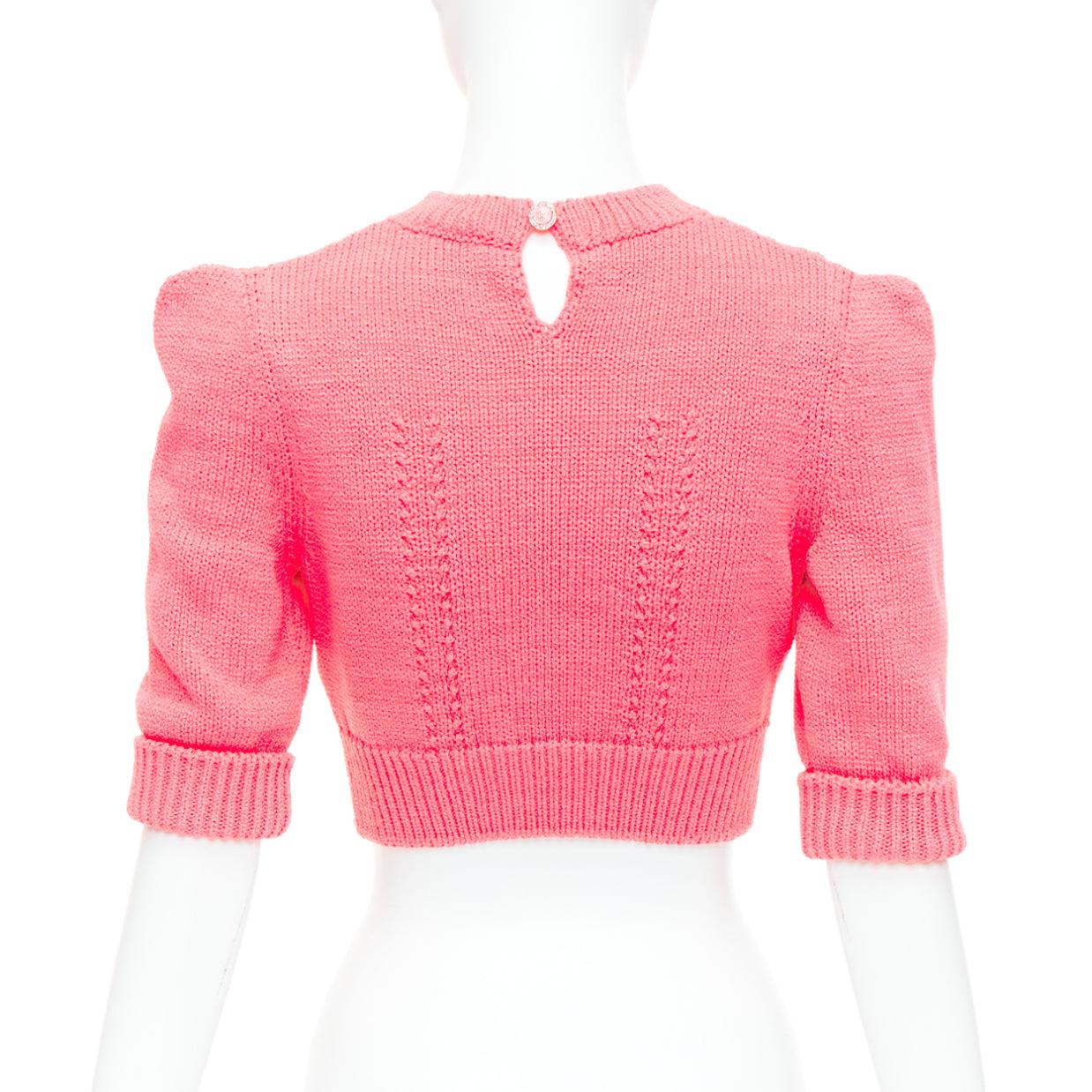 Women's CHANEL 22S Runway pink cotton knit CC logo cropped sweater FR34 XS