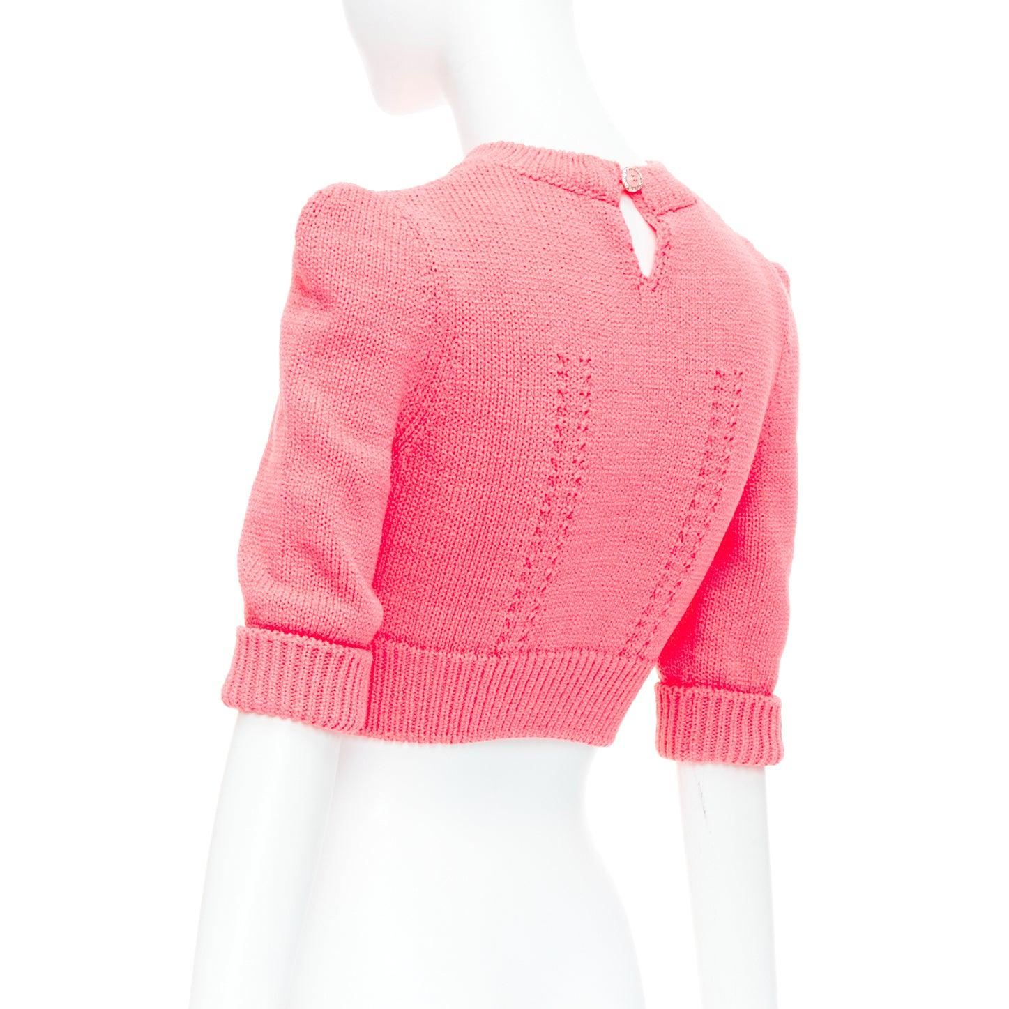CHANEL 22S Runway pink cotton knit CC logo cropped sweater FR34 XS 1