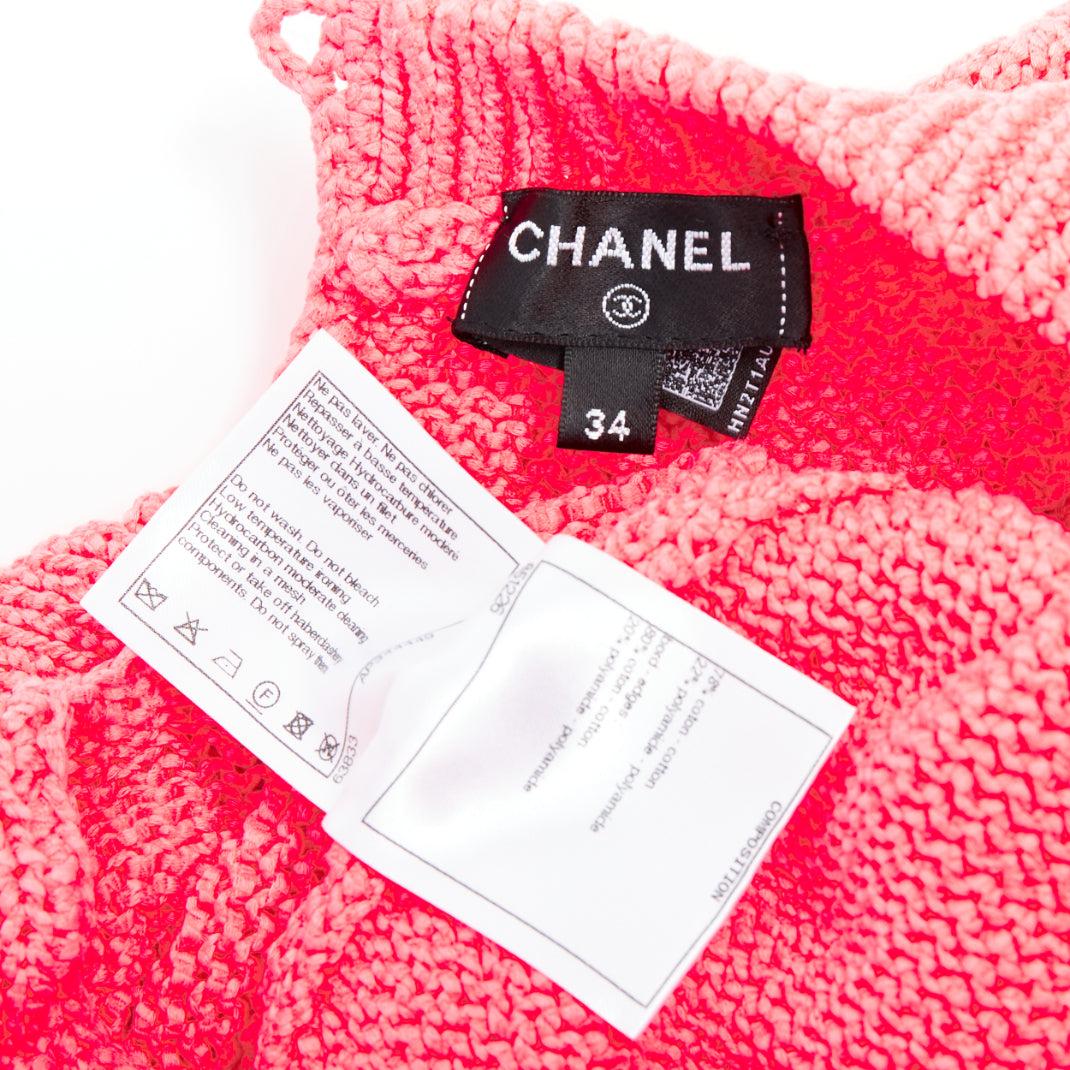 CHANEL 22S Runway pink cotton knit CC logo cropped sweater FR34 XS 3