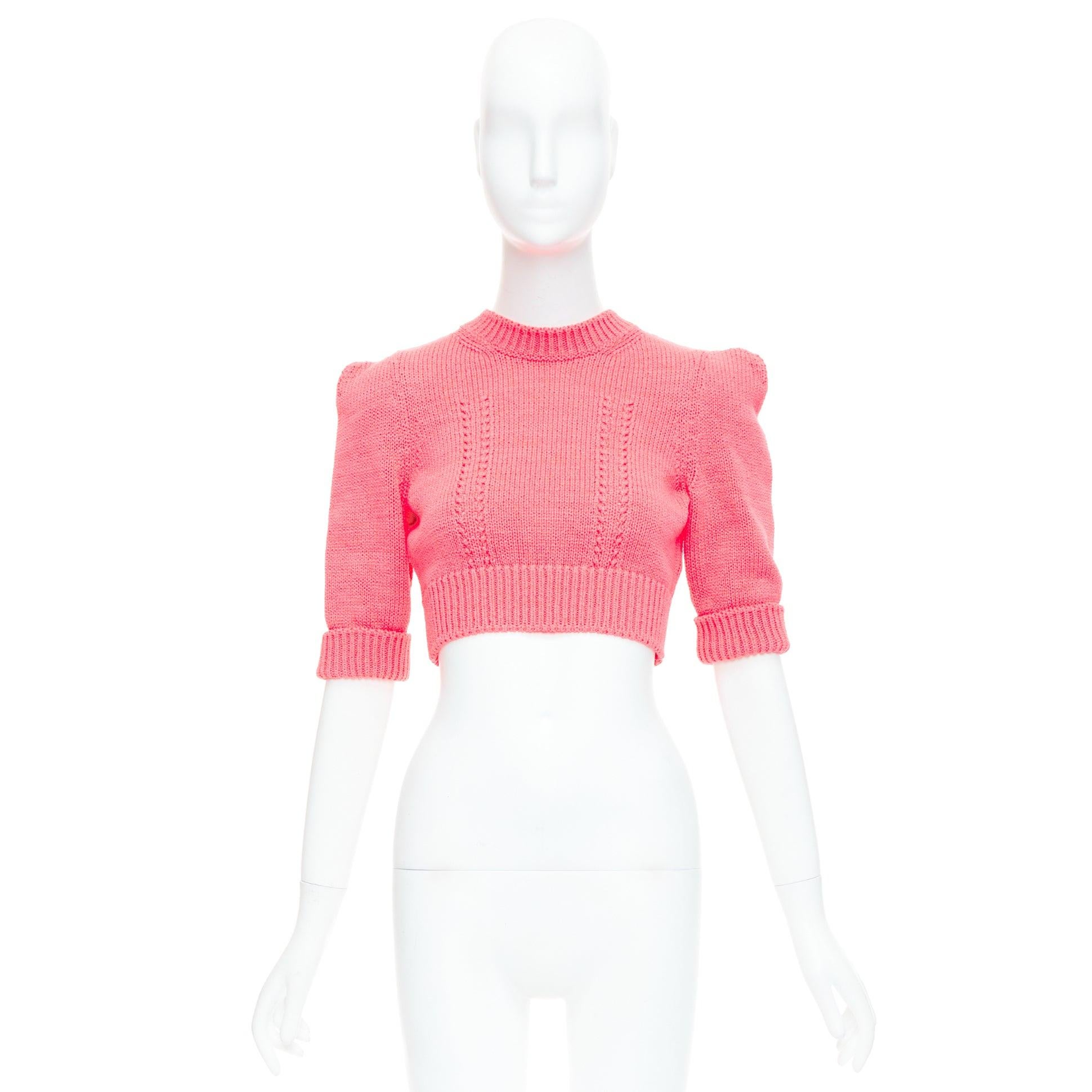 CHANEL 22S Runway pink cotton knit CC logo cropped sweater FR34 XS 4
