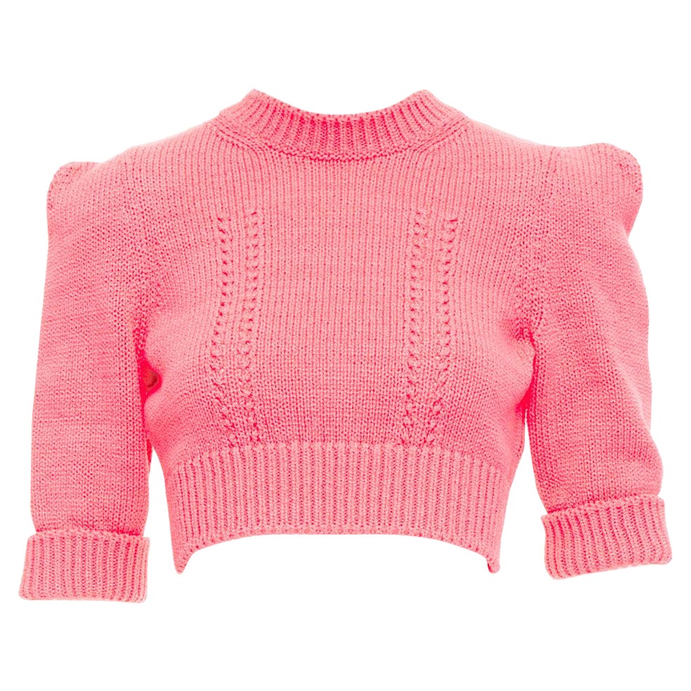 CHANEL 22S Runway pink cotton knit CC logo cropped sweater FR34 XS