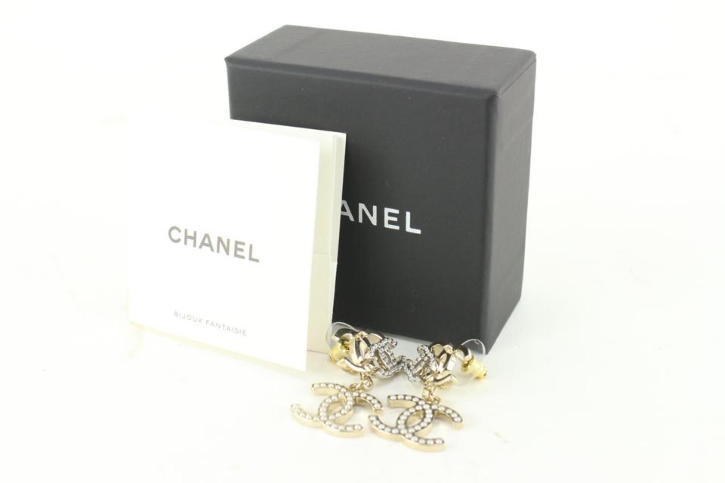 Chanel 22V Triple CC Logo Dangle Earrings Pierced 70cc718s 6