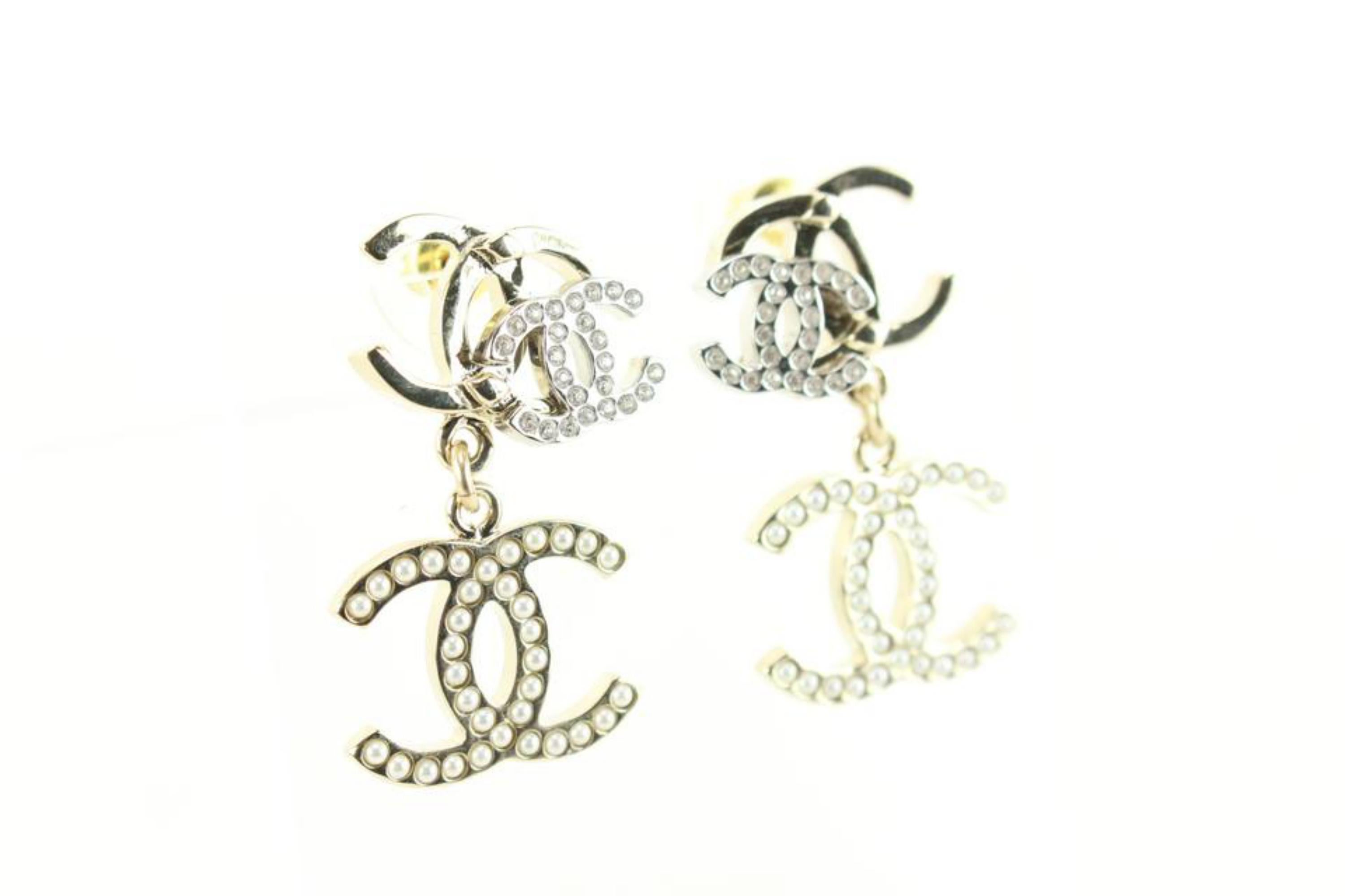 Beige Chanel 22V Triple CC Logo Dangle Earrings Pierced 70cc718s