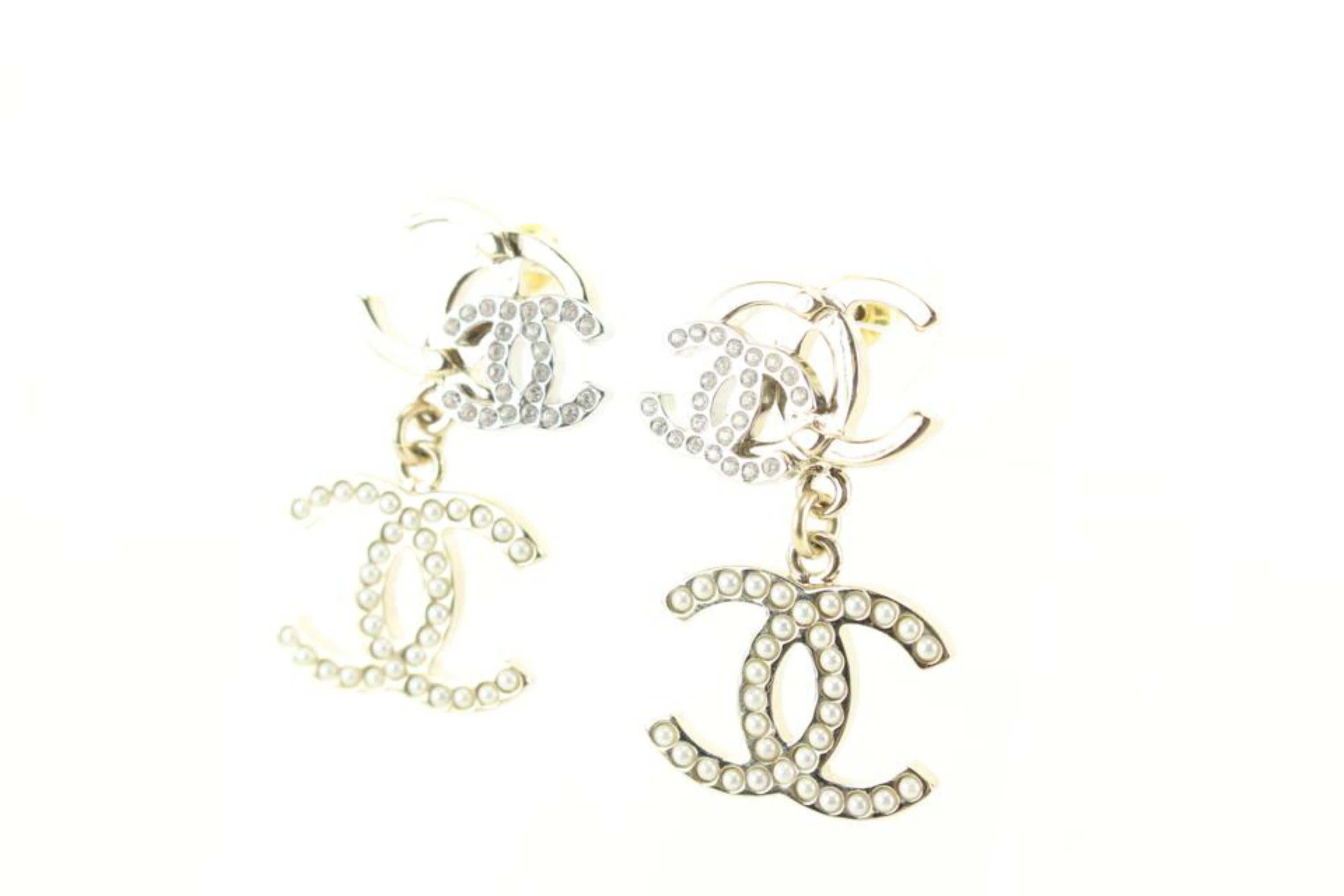 Chanel 22V Triple CC Logo Dangle Earrings Pierced 70cc718s In New Condition In Dix hills, NY