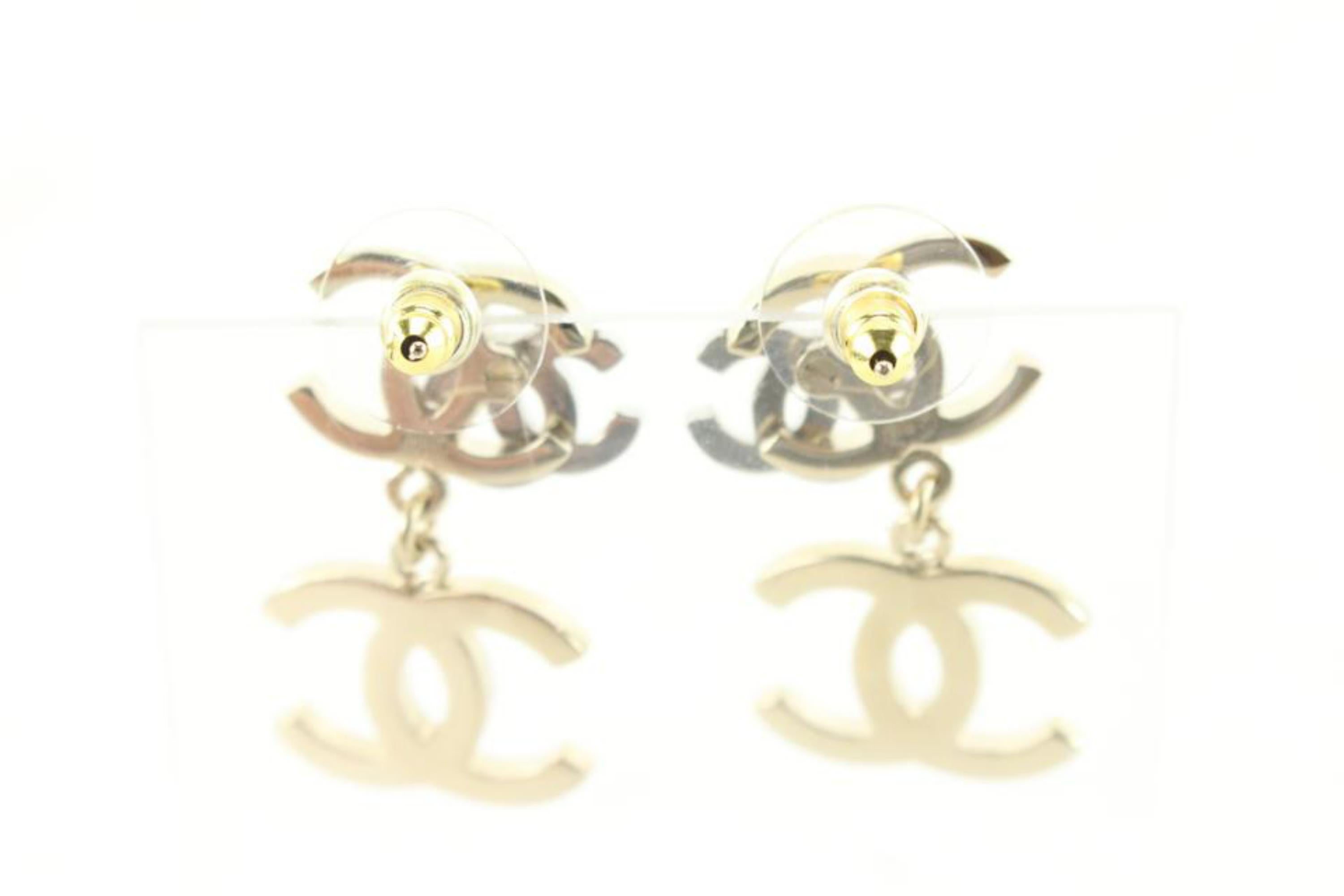 Chanel 22V Triple CC Logo Dangle Earrings Pierced 70cc718s 3