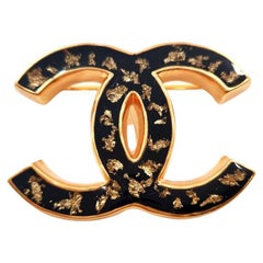 Chanel 23 Gold Black Resin with Gold Foil CC Large Brooch current in box