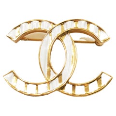 Chanel 23 Gold Black Resin with Gold Foil CC Large Brooch current in box