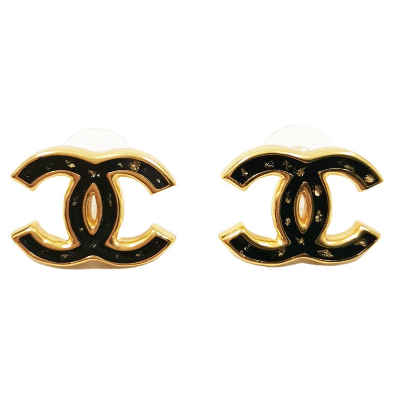 Light Gold Metal, Strass CC Letter Logo Earrings, 2021