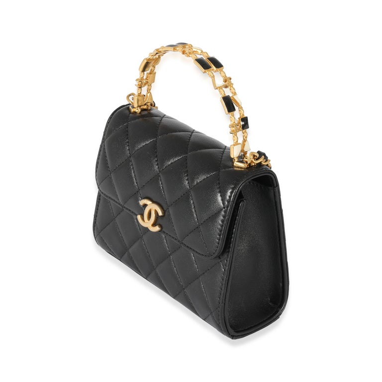 Women's Chanel 23A Black Lambskin Clutch With Chain For Sale