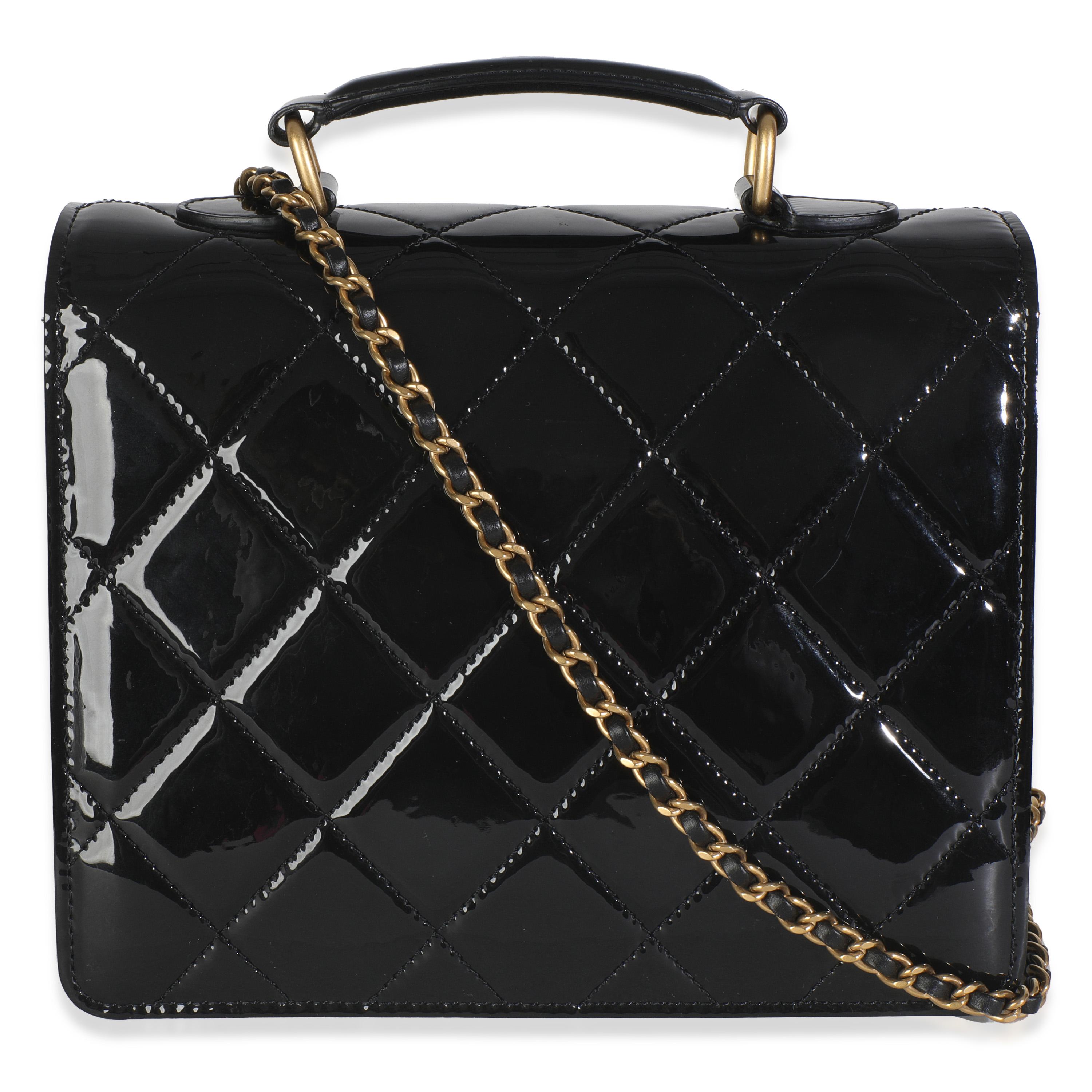 Listing Title: Chanel 23A Black Quilted Patent Accordion Pushlock Top Handle Flap Bag
SKU: 148835
Condition: Pre-owned 
Condition Description: A timeless classic that never goes out of style, the flap bag from Chanel dates back to 1955 and has seen