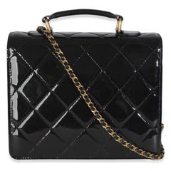 Chanel 23A Black Quilted Patent Accordion Pushlock Top Handle Flap Bag