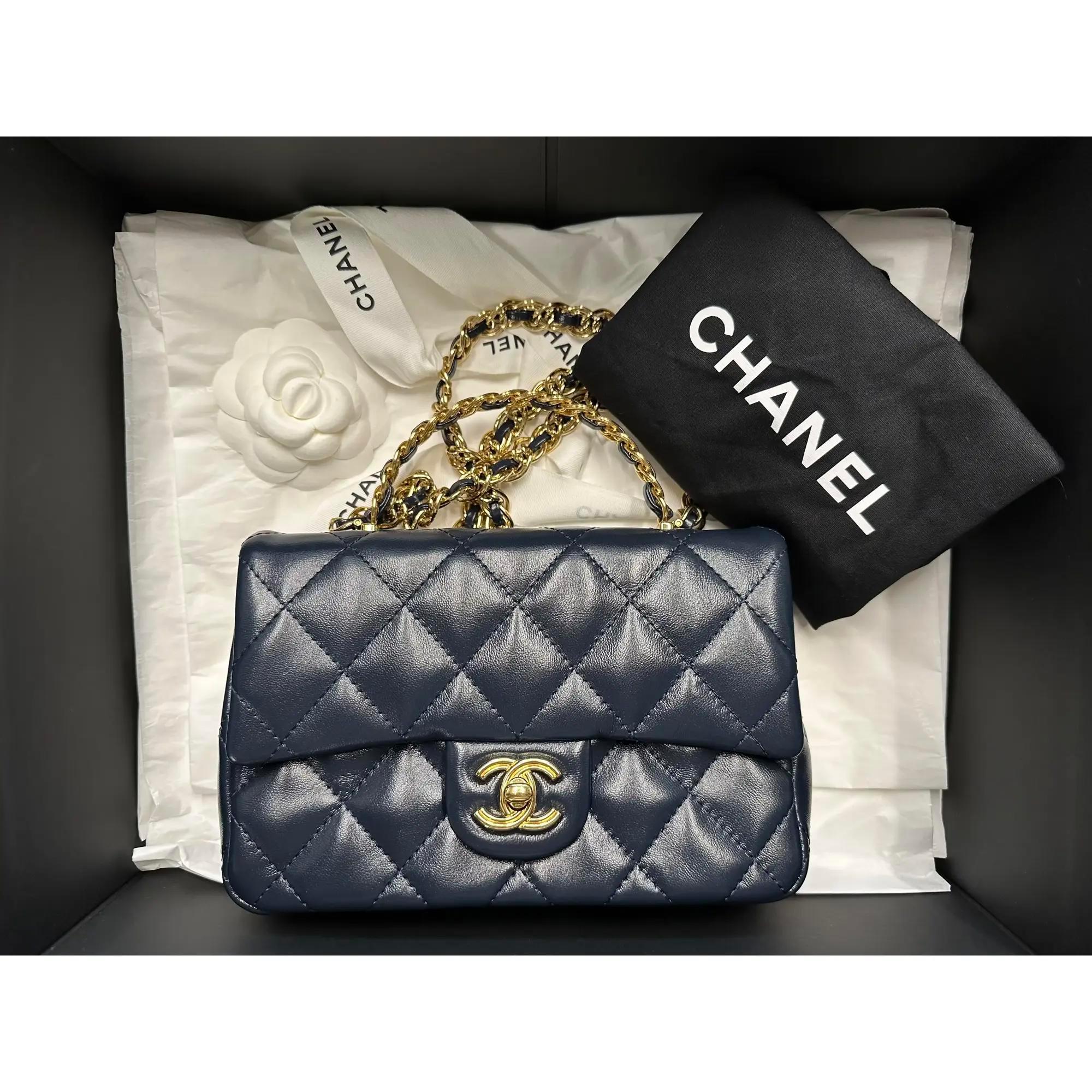 Women's Chanel 23a Rectangular Top Handle Flap Mini Marine Blue Handbag For Sale