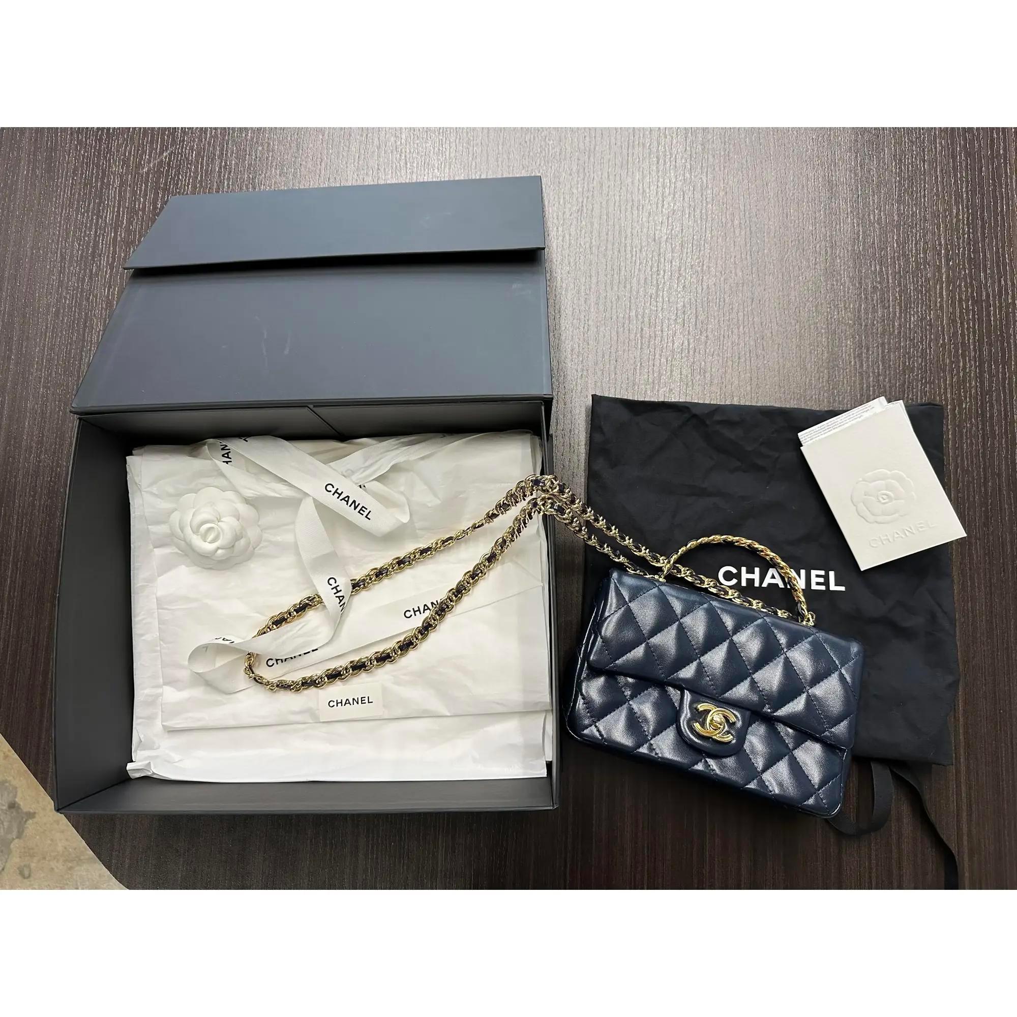 Chanel 23a Rectangular Top Handle Flap Mini Marine Blue Handbag For Sale 1
