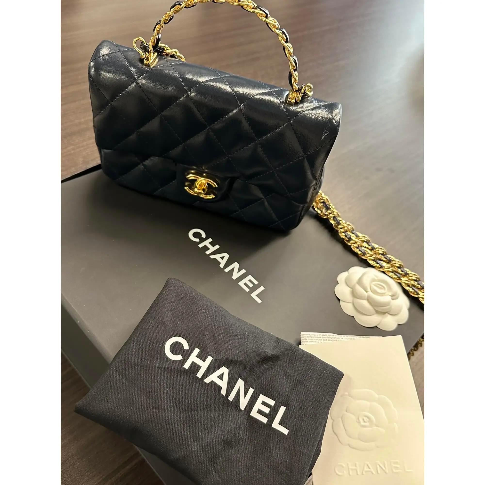 Chanel 23a Rectangular Top Handle Flap Mini Marine Blue Handbag For Sale 2