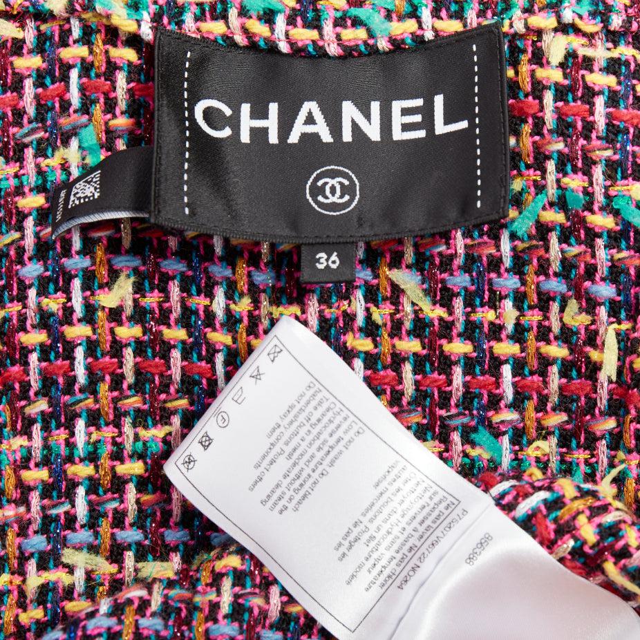 CHANEL 23A Cappotto lungo in tweed misto lana multicolore con tasche ad aletta FR36 S in vendita 5