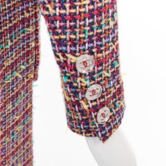 CHANEL 23A Runway multicolor wool blend tweed flap pockets long coat FR36 S