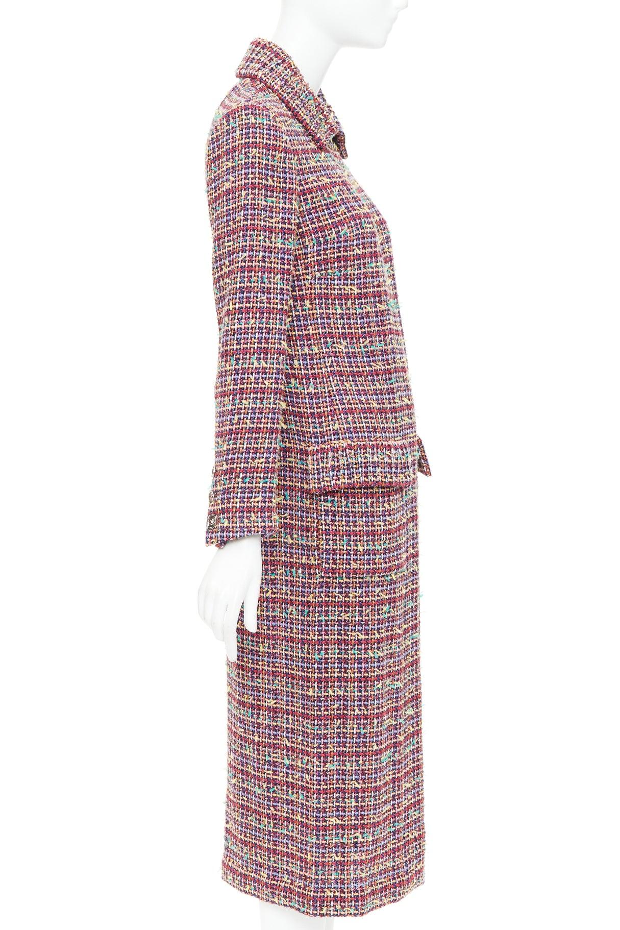Donna CHANEL 23A Cappotto lungo in tweed misto lana multicolore con tasche ad aletta FR36 S in vendita